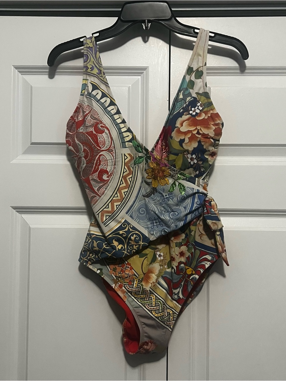 Johnny Was Colorful Boho Plunge Wrap One-Piece